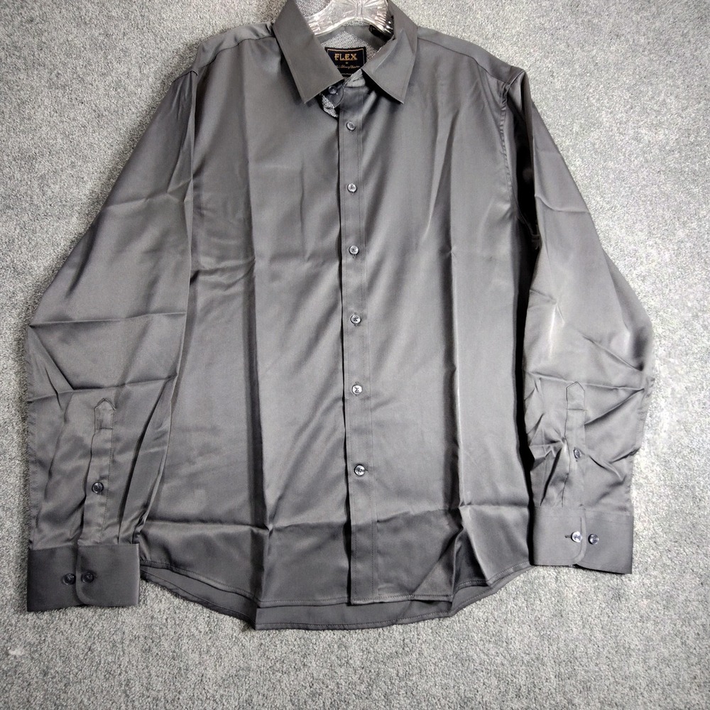 Flex Men's Button Down Shirt XL Gray Wrinkle Free Stretch Cotton Business